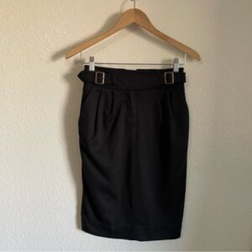 Maeve x Anthropologie Buckle Side Knee Length Pencil Skirt Black High Waisted